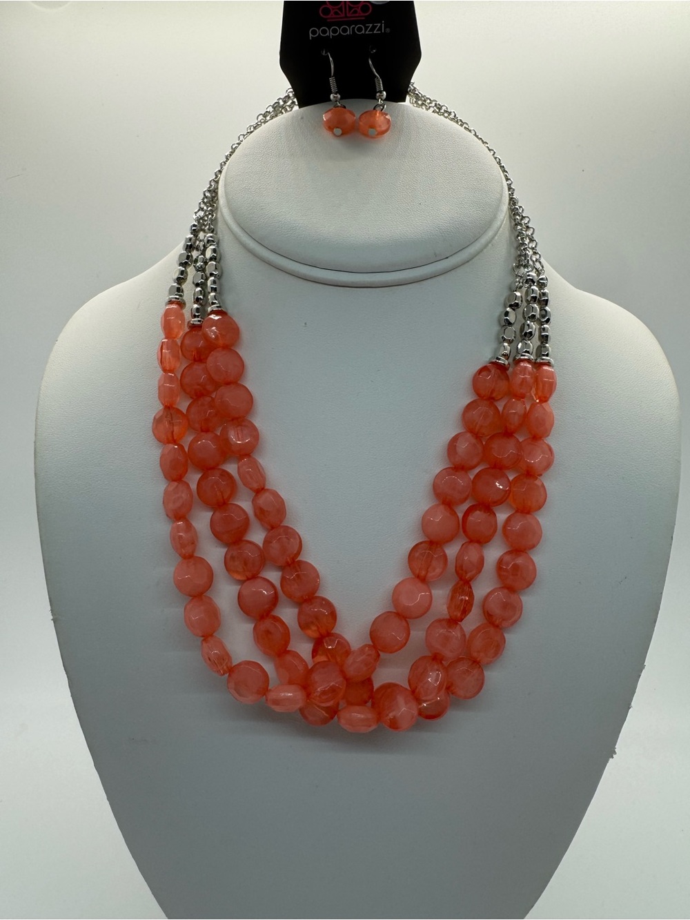 paparazzi Coral Multi-Strand Beaded Necklace with Drop Earrings